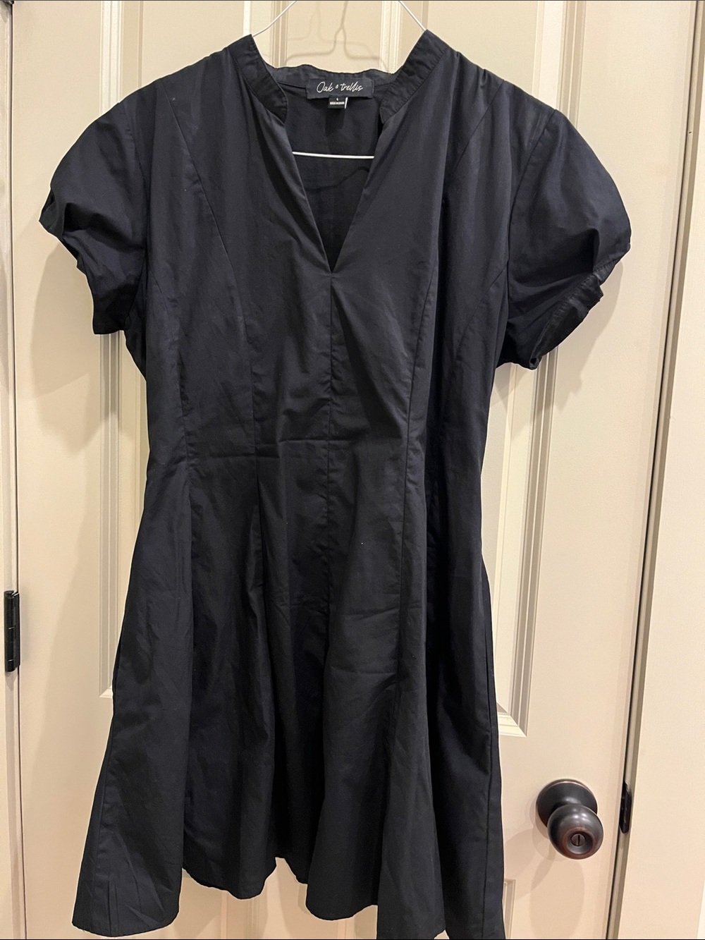 Black Puff-Sleeve Mini Dress with V-Neck